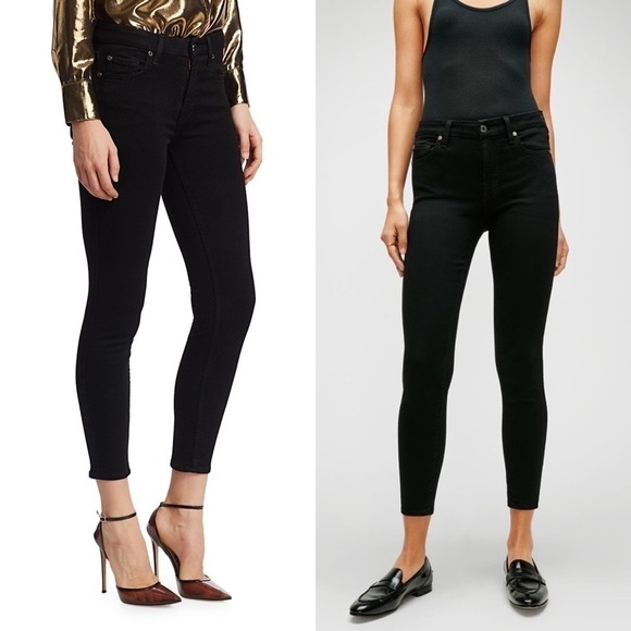 7 FOR MANKIND Ankle Crop Mid Rise Saturated Black Cigarette Pant Skinny Jeans 24 - Picture 6 of 13